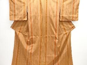 未使用品　縞に花模様織り出し手織り紬着物